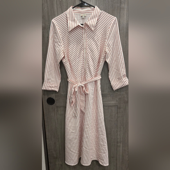 Red And White Candy Striped Daniel Cremieux Shirt Dress With Belt Sash - Picture 4 of 7